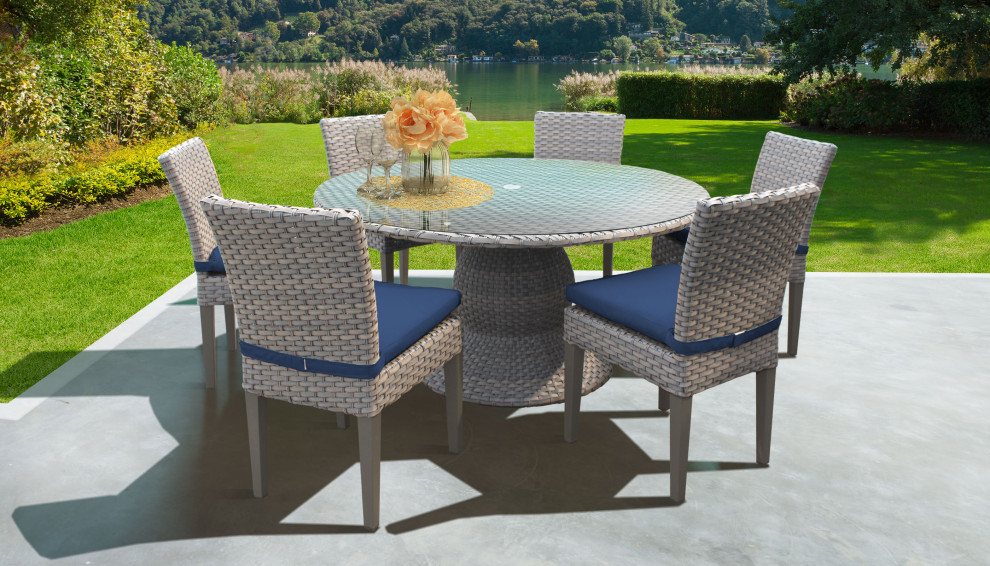 Florence 60 quotOutdoor Patio Dining Table with 6 Armless Chairs Aruba   Modern   Outdoor Dining Sets   by TKClassics  Houzz