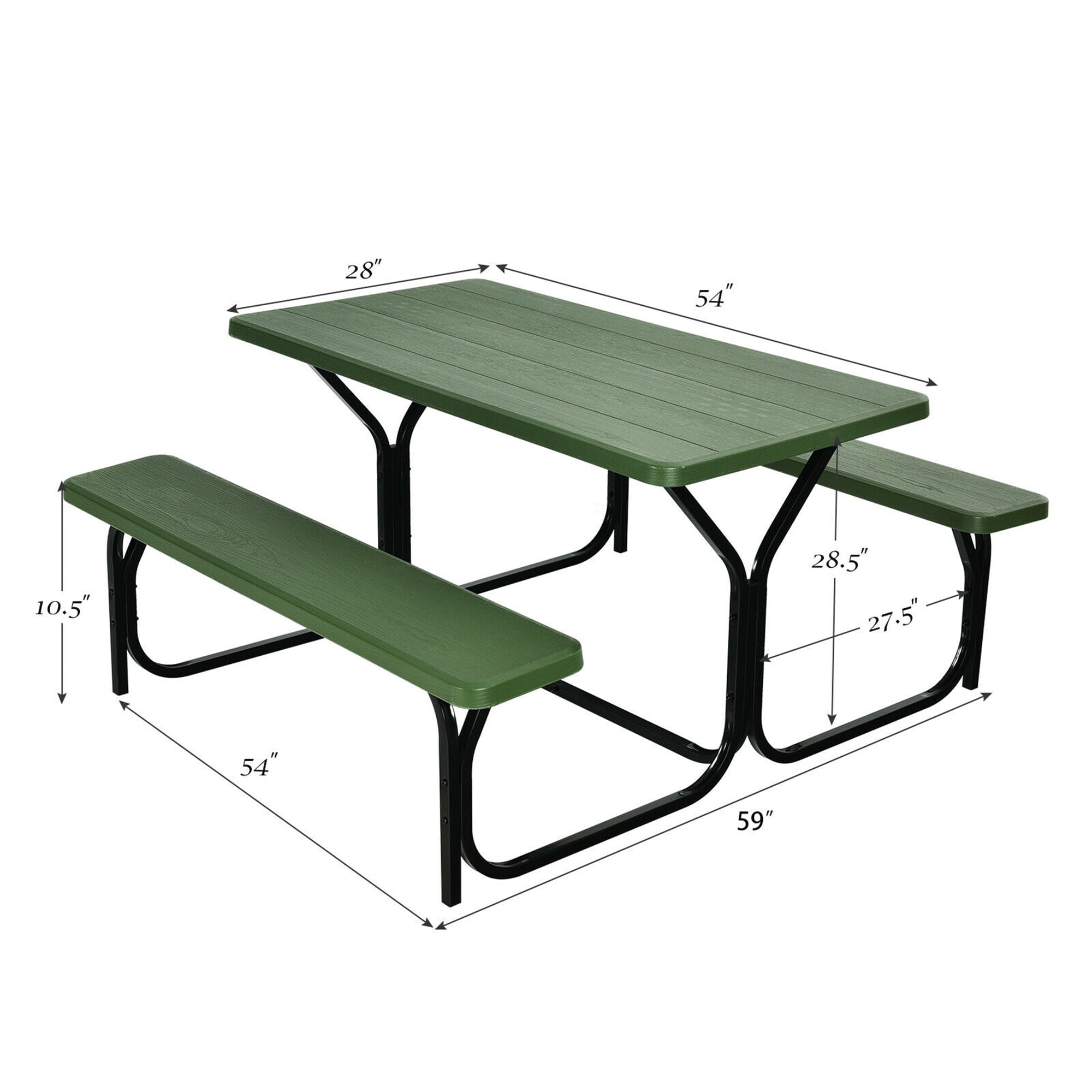 Gymax Picnic Table Camping Picnic Bench Set Backyard Garden Patio Dining Party Green