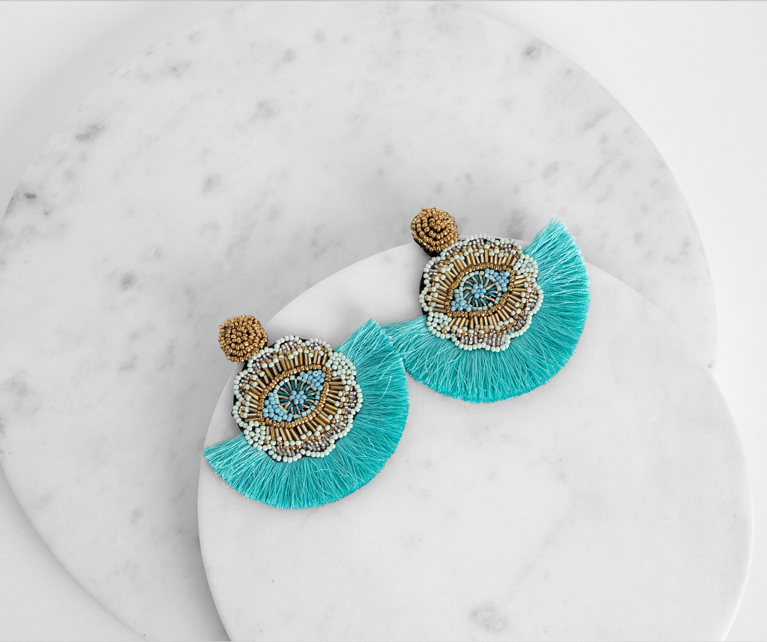 Take Me On Vacay Beaded Fan Tassel Earrings