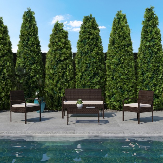 Flash Furniture Aransas Series 4 Piece Patio Set With Steel Frame And Cushions