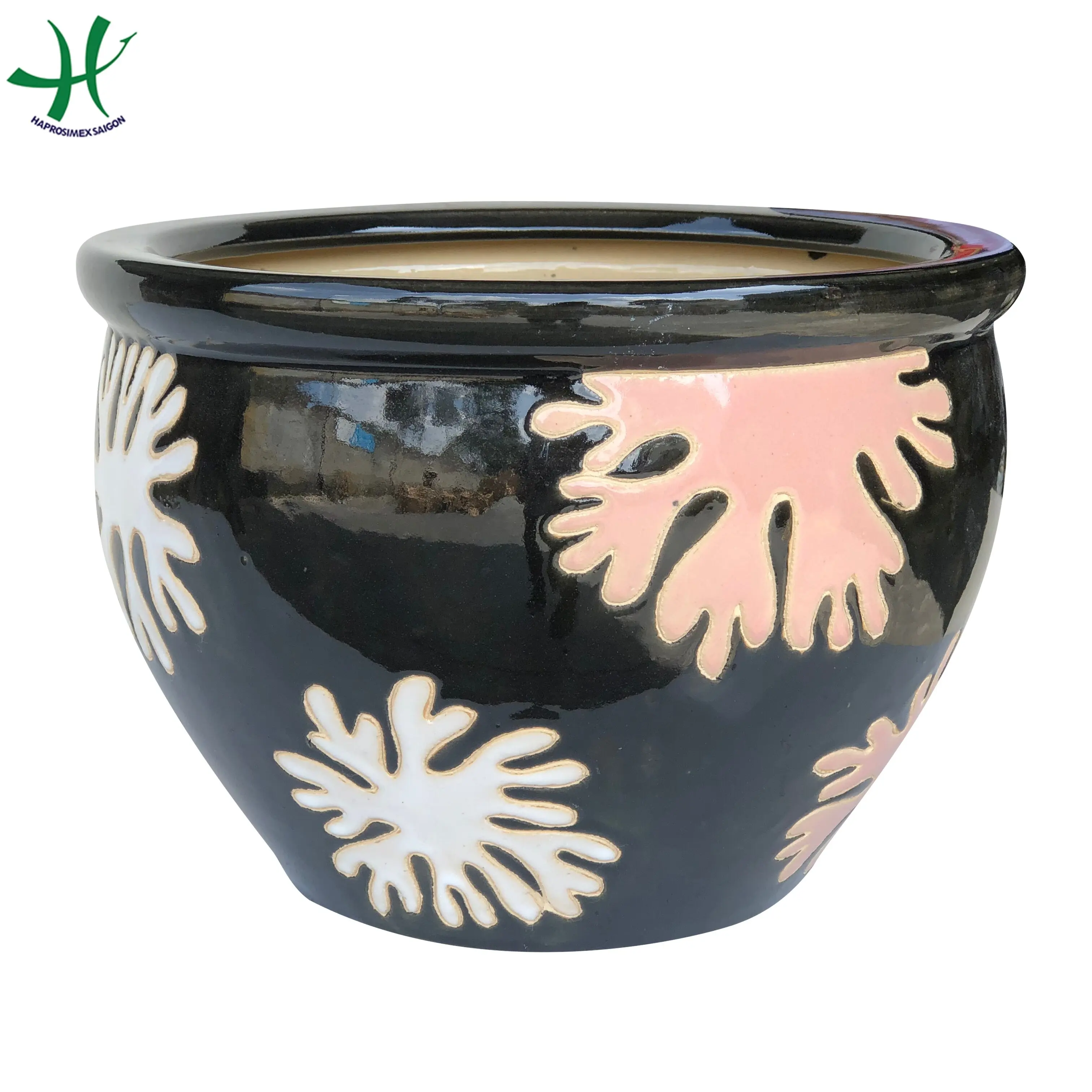 Set of 3 Round Ceramic Planter Pots hot selling for wholesales  with multi designs for  home garden supplies