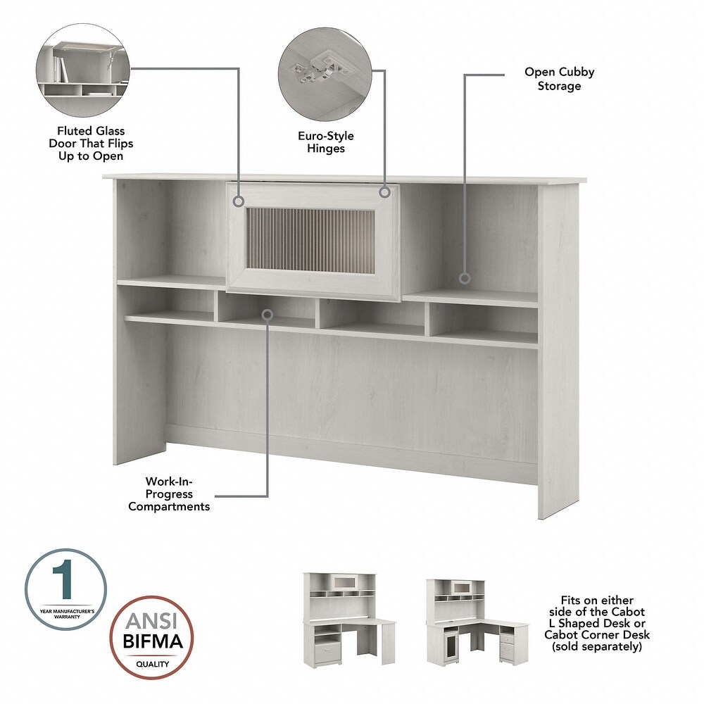 Cabot 60W L Desk with Hutch and 5 Shelf Bookcase by Bush Furniture