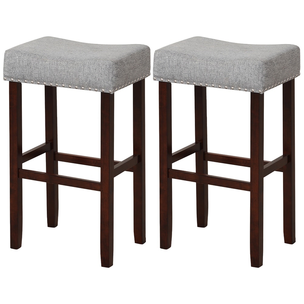 Costway Set of 2 Counter Height Bar Stools Saddle Kitchen Chairs