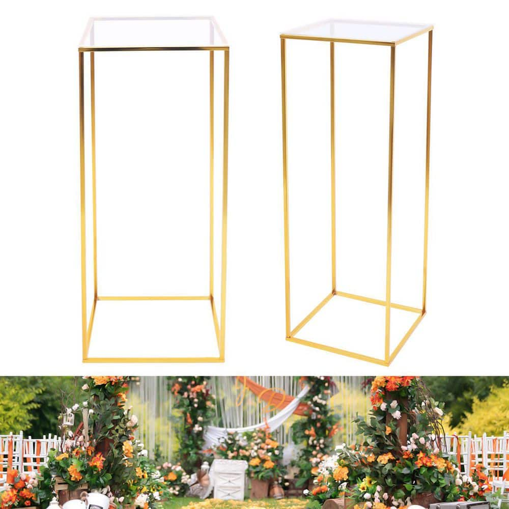 YIYIBYUS 31 in. Tall Indoor/Outdoor Gold Metal Column Flower Plant Stand (1-Tiered) HG-ZJ-9241