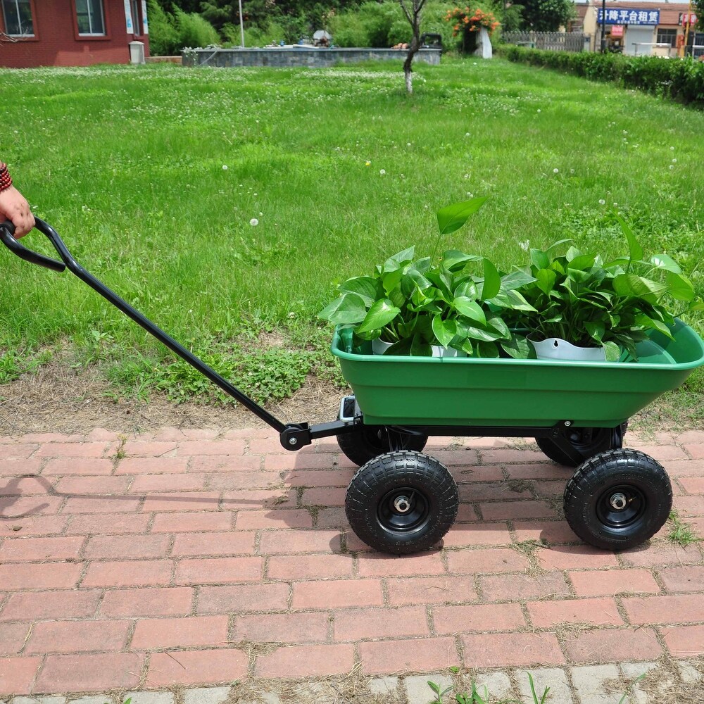 Green Folding Wagon Poly Garden Dump Cart  300 Pound Capacity