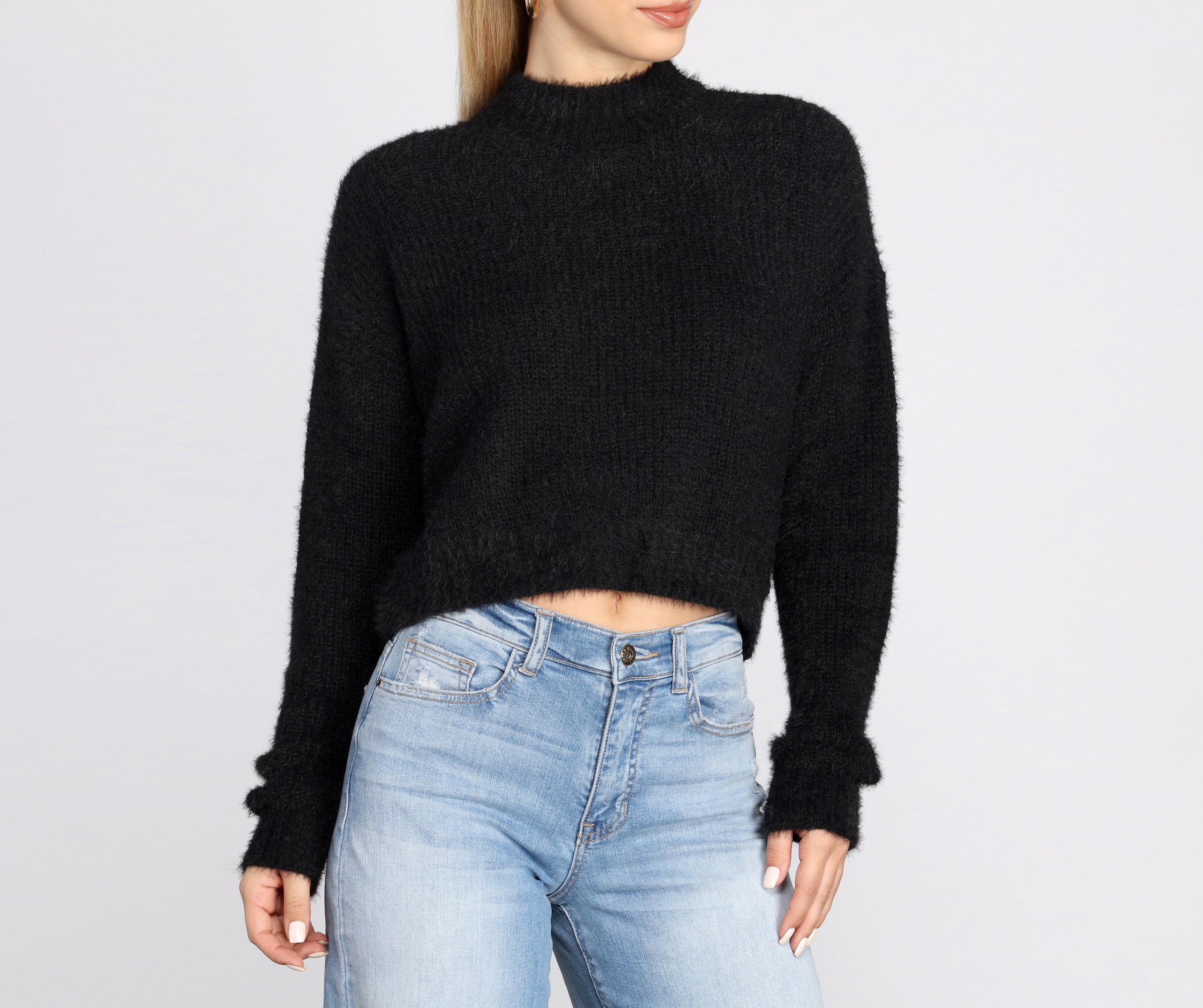 Angora Knit Mock Neck Sweater