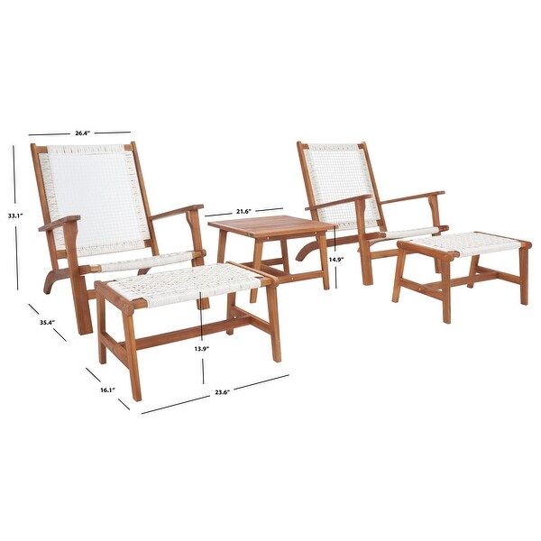 SAFAVIEH Chantelle Outdoor Solid Wood Chaise Lounge Chair and Stool Set of 2 (Includes End Table)