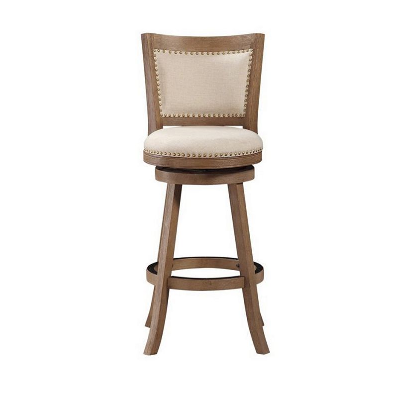 Nailhead Trim Round Barstool with Padded seat and Back， Brown and Beige