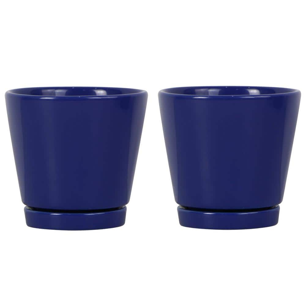 Trendspot 4 in. Blue Knack Ceramic Planter (Pack of 2) ECR01721S-04M2