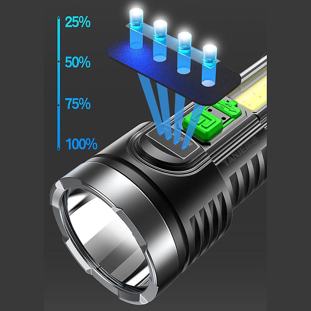 Strong Light Flashlight With Cob Side Light Usb Rechargeable Outdoor Portable Long-range Led Flashlight With 4 Modes Adjustable