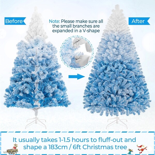 6ft Prelit Artificial Christmas Tree with 250 Incandescent Warm White Lights，Snow Flocked Full Prelighted Xmas Tree