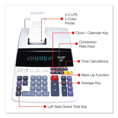 Sharp EL1197PIII Two-Color Printing Desktop Calculator， Black/Red Print， 4.5 Lines/Sec