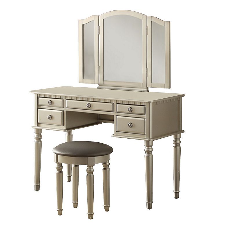 Commodious Vanity Set Featuring Stool And Mirror Silver