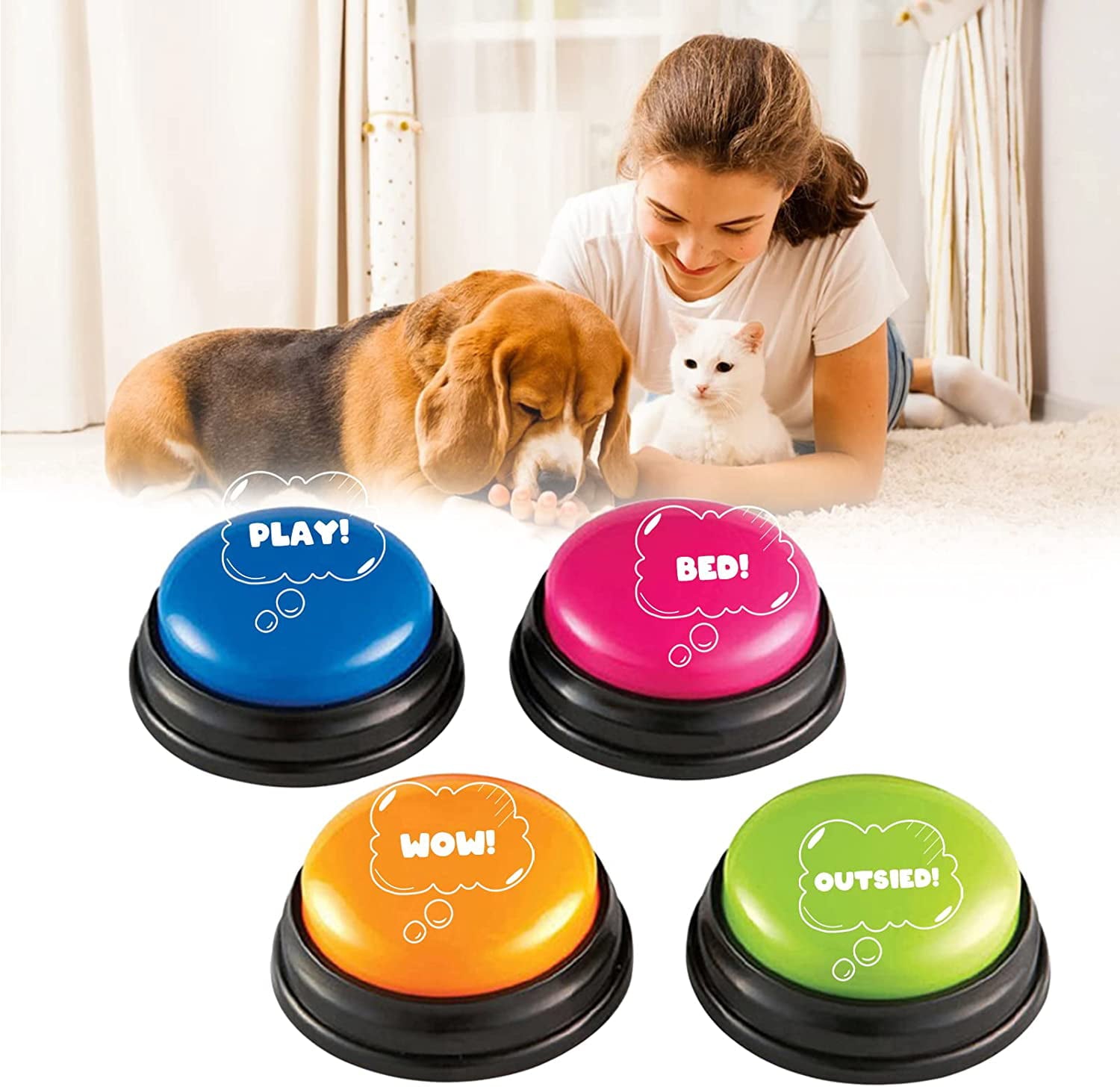 MoveCatcher Voice Recording Button， Dog Buttons for Communication Pet Training Buzzer， Speaking Button for Dog Training 30s Record and Playback - Games and Stuff for Dogs - Set of 4