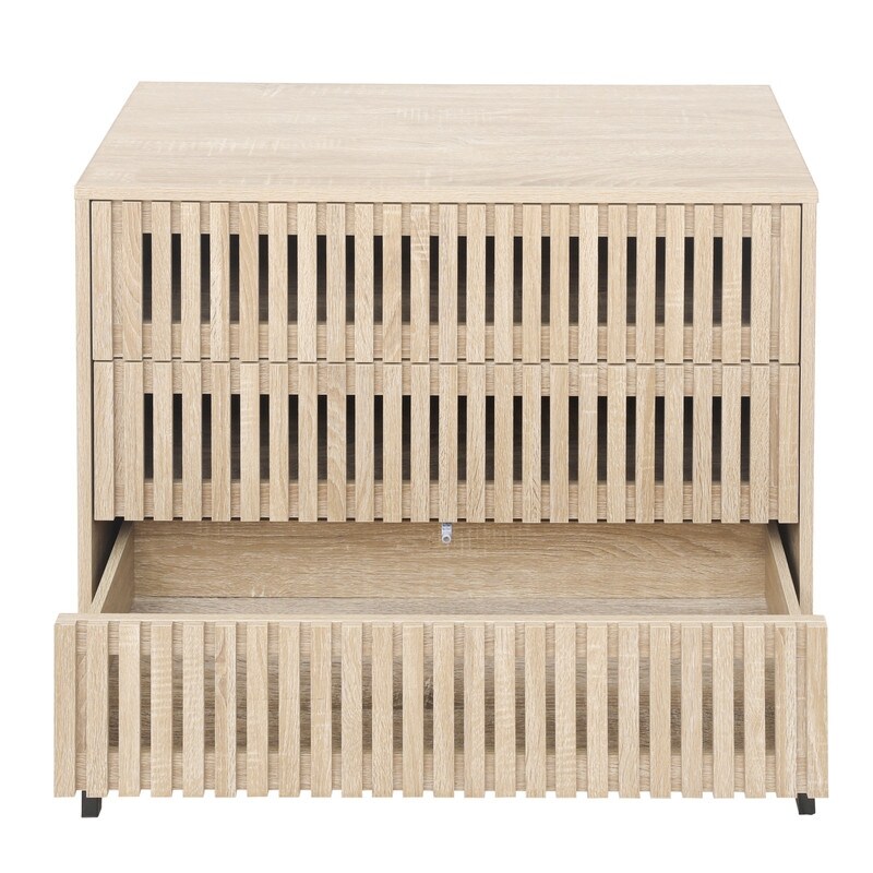 Modern Solid Wood Storage Cabinet with 3 Drawer and Metal Base