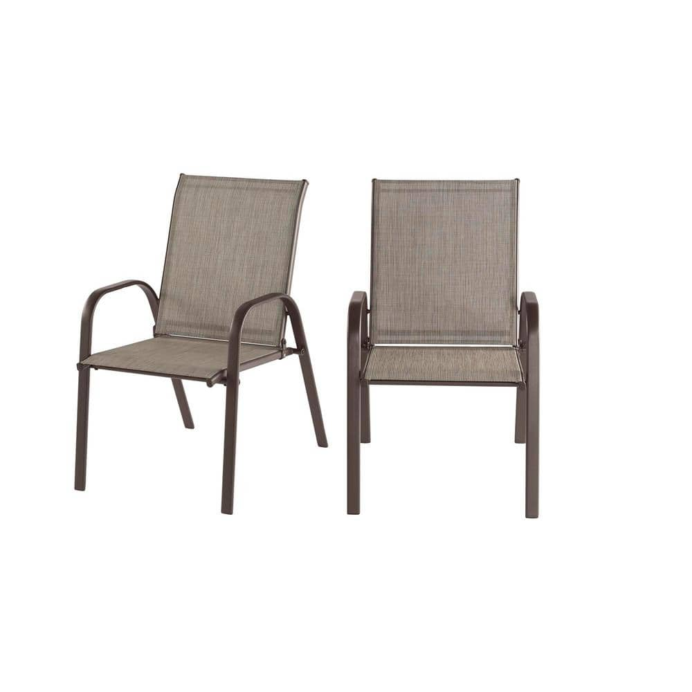 StyleWell Mix and Match Dark Taupe Steel Sling Outdoor Patio Dining Chair in Riverbed Taupe Tan (2-Pack) FCS00015Y2PKRVB