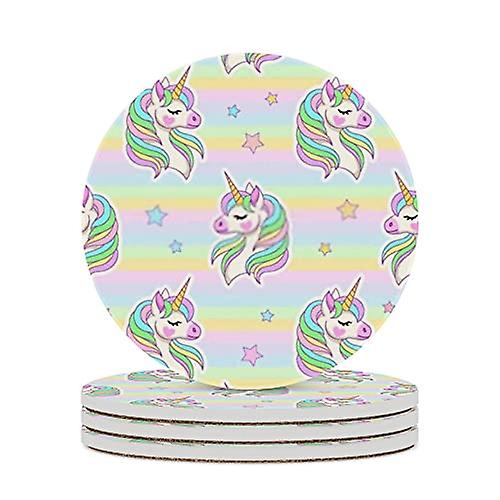 Round Drink Coasters 1 Pcs Unicorns With Stars In Pastel Colors Absorbent Ceramic Coaster With Cork Base For Coffee Cups Housewarming Gift For Home De