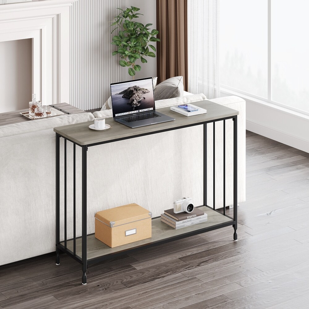 Console Table with Wood Shelf and Metal Frame