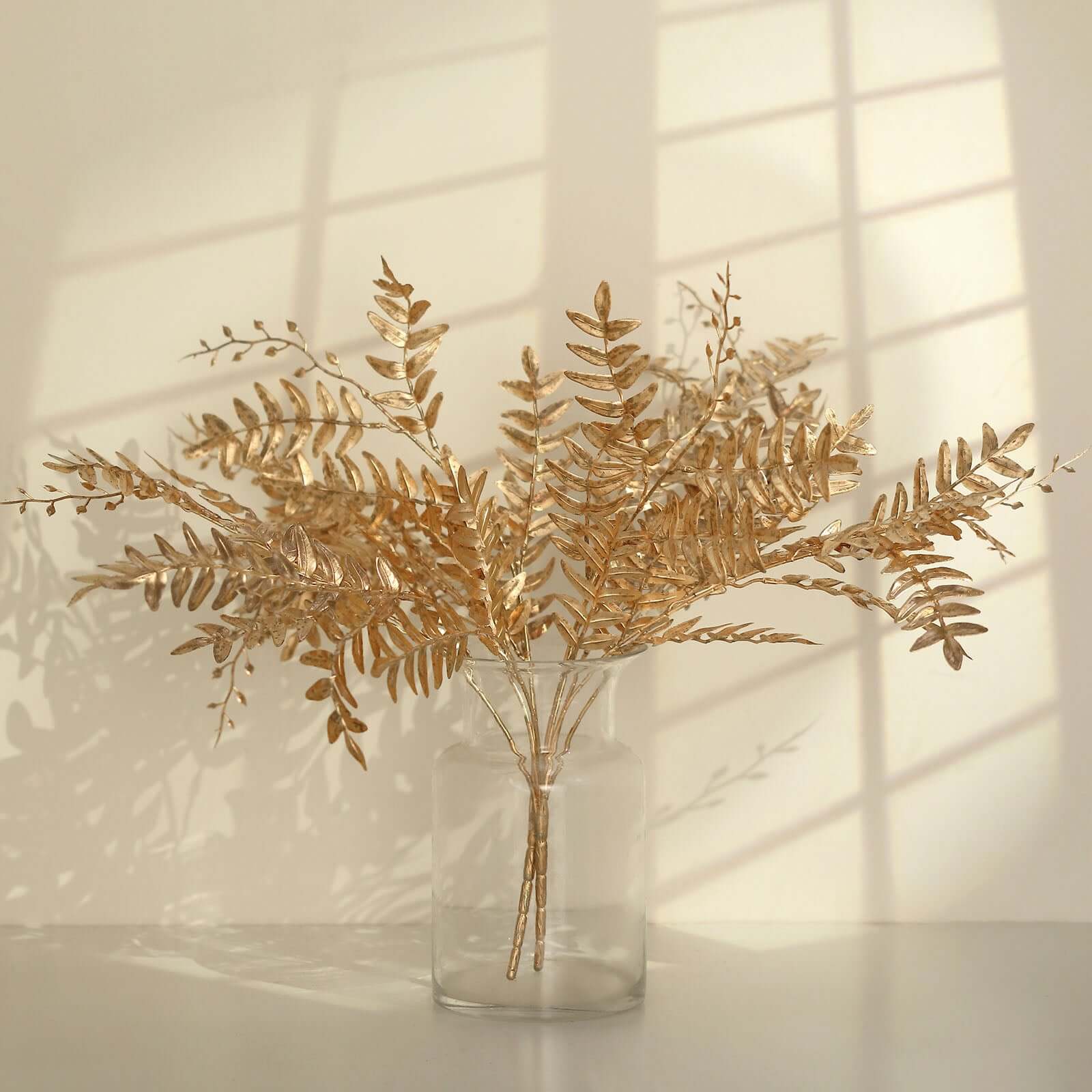 2 Pack Metallic Gold Artificial Fern Leaf Branches, Faux Decorative Bouquets 21