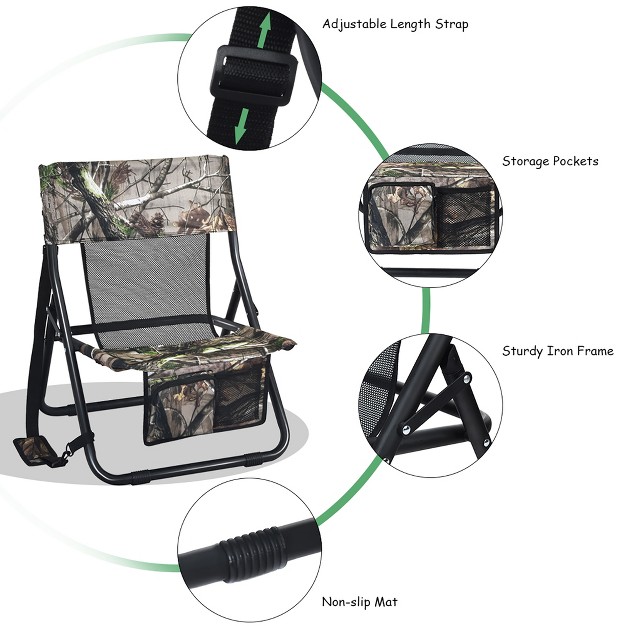 Costway Folding Hunting Chair Portable Outdoor Camping Woodland Camouflage Hunting Seat