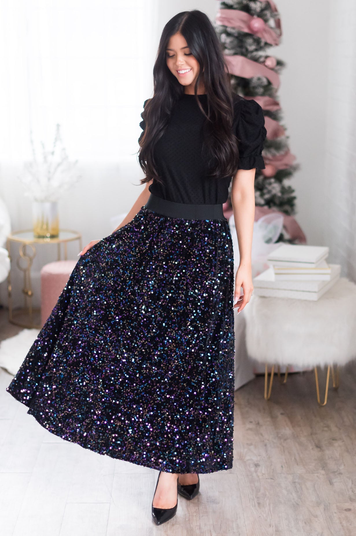 Magical Wishes Modest Sequin Maxi Skirt