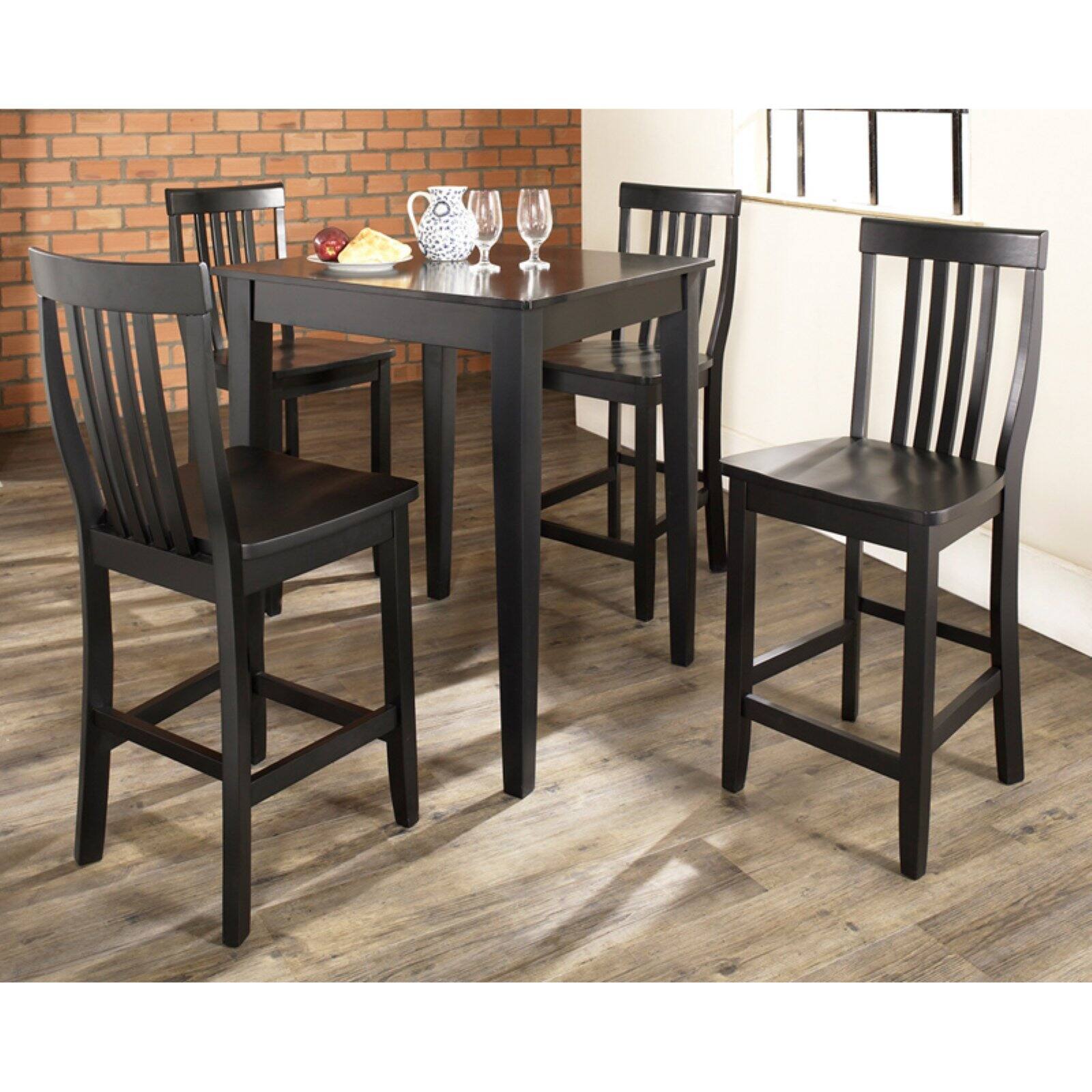 Crosley Furniture 5-Piece Pub Dining Set with Tapered Leg and School House Stools