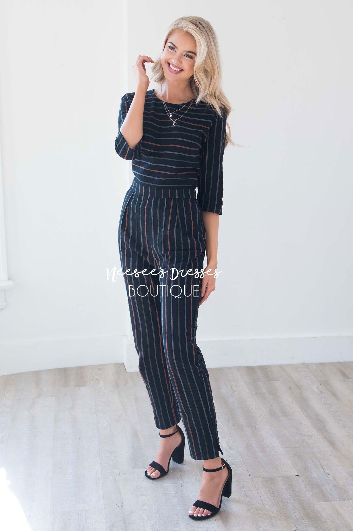 Black Pinstripe Linen Jumpsuit