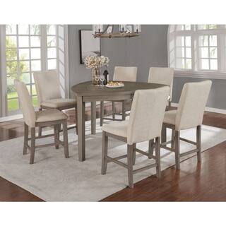 Best Quality Furniture Esmeralda 7-Piece Counter Height Dining Set with Beige Linen Fabric Chairs D874CH7