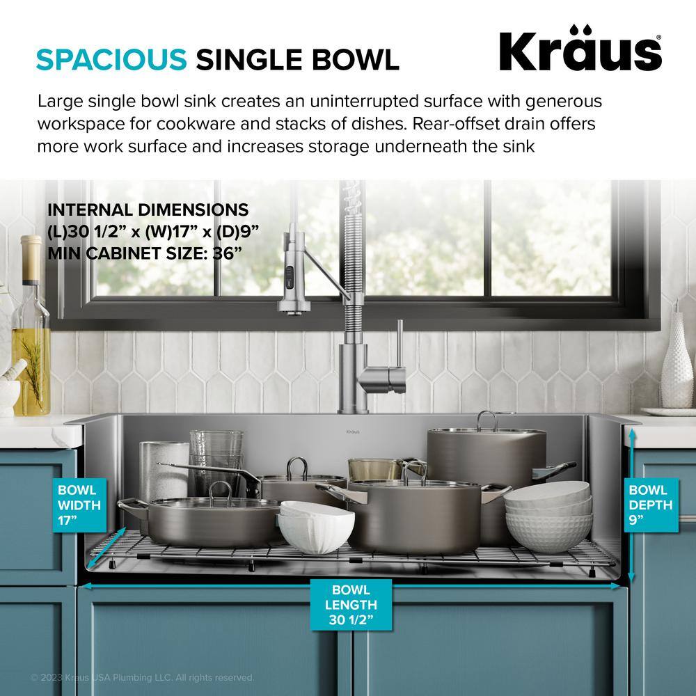 KRAUS Loften UndermountDrop-In Stainless Steel 33 in. 1-Hole Single Bowl Kitchen Sink KHT410-33