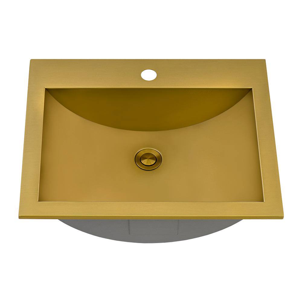 Ruvati 21 x 17 inch Brushed Gold Drop-in Topmount Bathroom Sink Polished Brass Stainless Steel RVH5110GG