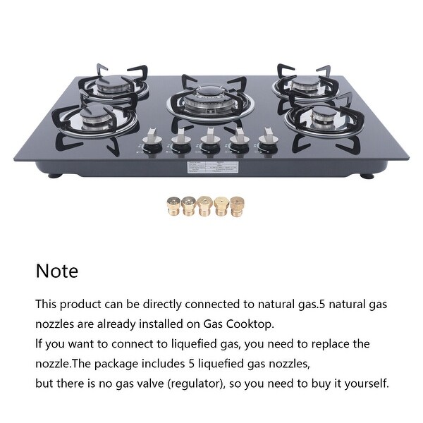 30 Inch 5 Burners Gas Cooktop Glass Surface with Flameout Protection