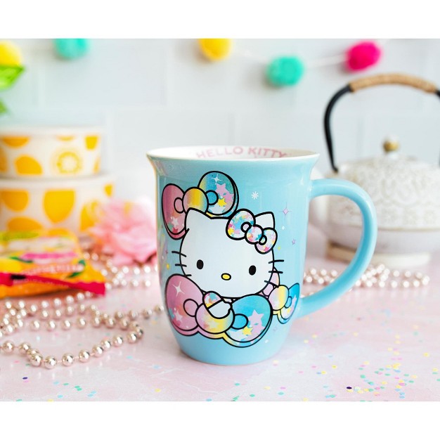 Silver Buffalo Sanrio Hello Kitty Pastel On Rainbow Wide Rim Ceramic Mug Holds 16 Ounces