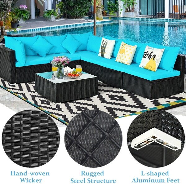 Costway 7PCS Patio Rattan Sofa Set Sectional Conversation Furniture