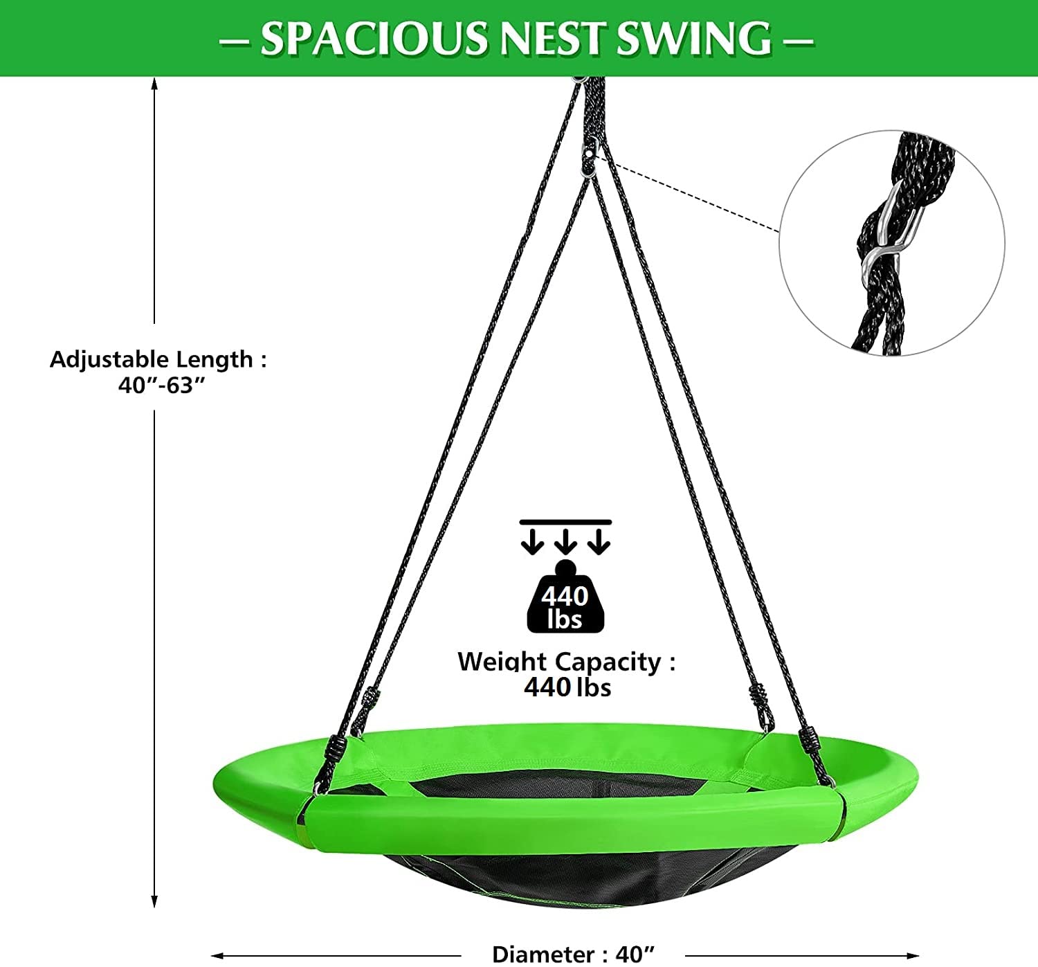 Costzon 40'' Saucer Tree Swing, Round Flying Nest Tree Swing with Oxford Cloth Platform