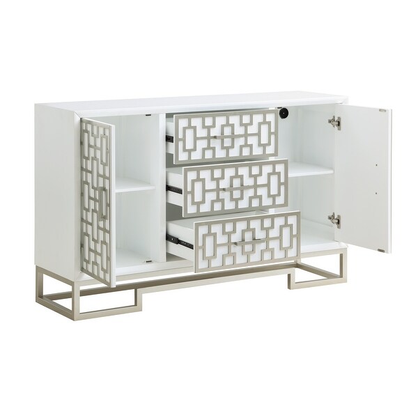 Somette Dreamy White and Champagne Lights Three Drawer Two Door Cabinet