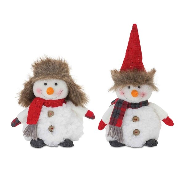 Set of 2 Snowman with Scarf Christmas Plush Tabletop Figures 10.5