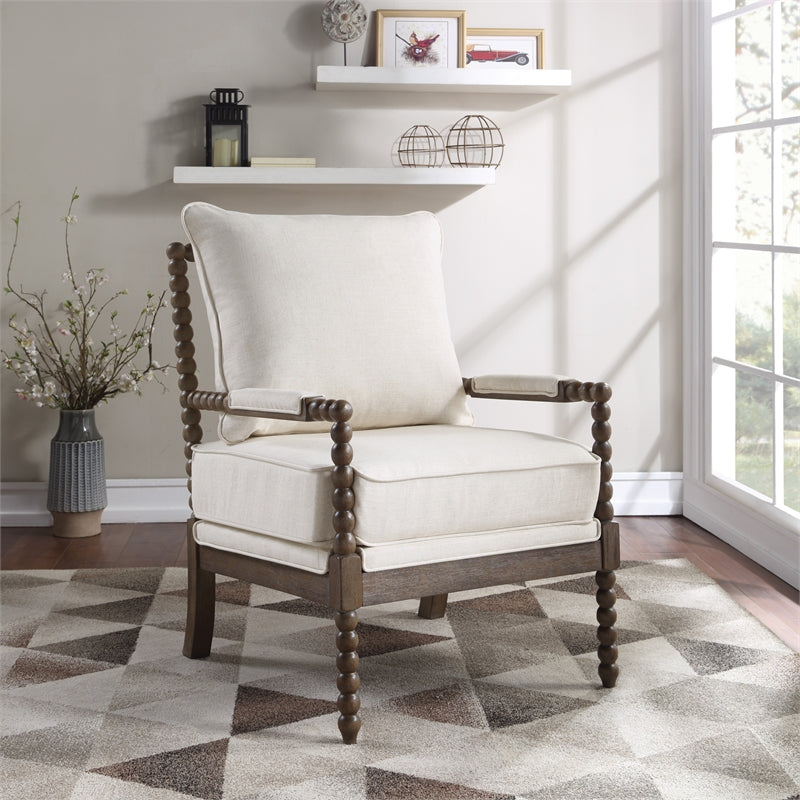 Home Square 2 Piece Linen Fabric Spindle Chair Set with Wood Frame in Beige