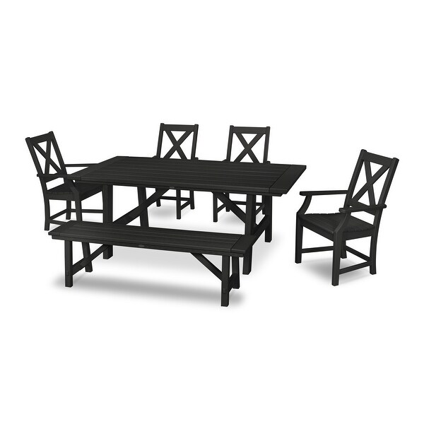 POLYWOOD Braxton 6Piece Rustic Farmhouse Arm Chair Dining Set with Bench