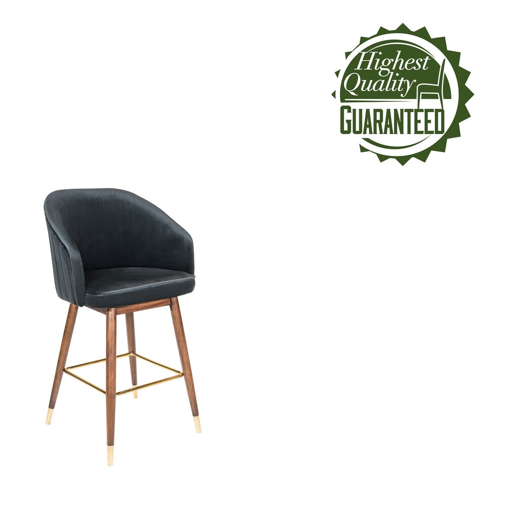 Porthos Home Olea Velvet Upholstered Bar Stools with Rubberwood Legs  Set of 2