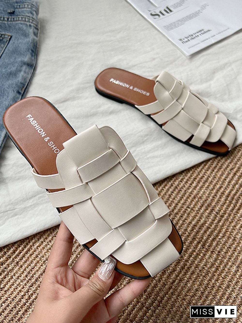 Baotou Half Slipper Flat Heel Cutout Sandals