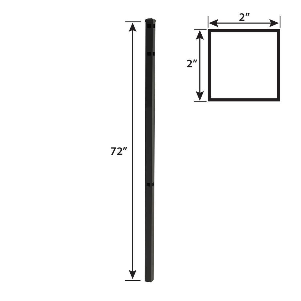 FORGERIGHT Vinings 2 in. x 2 in. x 6 ft. Black Aluminum Fence Corner Post with Flat Cap 862279