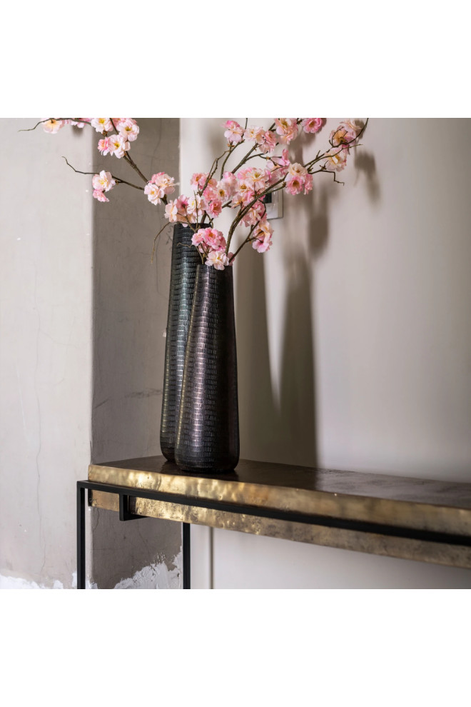 Champagne Gold Aluminum Console Table  OROA Calloway   Industrial   Console Tables   by Oroa   Distinctive Furniture  Houzz