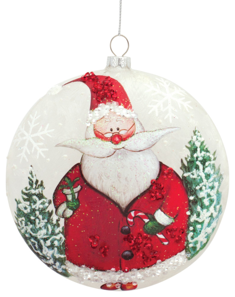 Santa Disc Ornament  6 Piece Set  5 quotD Glass   Transitional   Christmas Ornaments   by Timeout PRO  Houzz