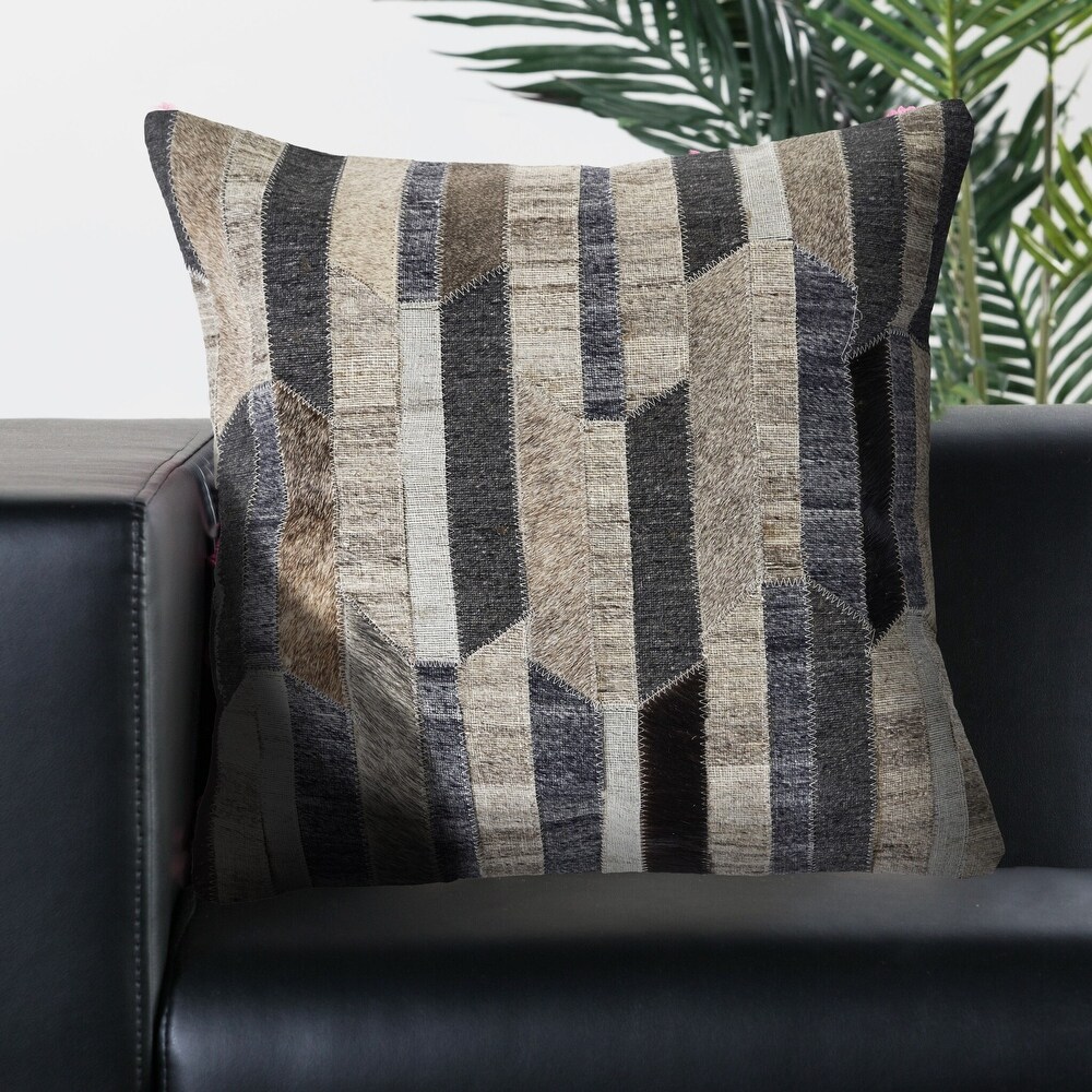 LR Home Multicolored Striped Faux Leather Throw Pillow