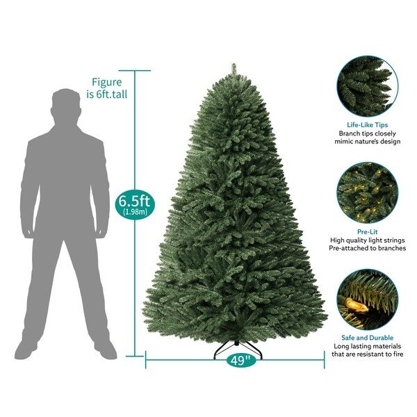 Prague Artificial Christmas Tree with Lights，Pine Fir Prelit Christmas Tree，Christmas Tree with Lights and Tips