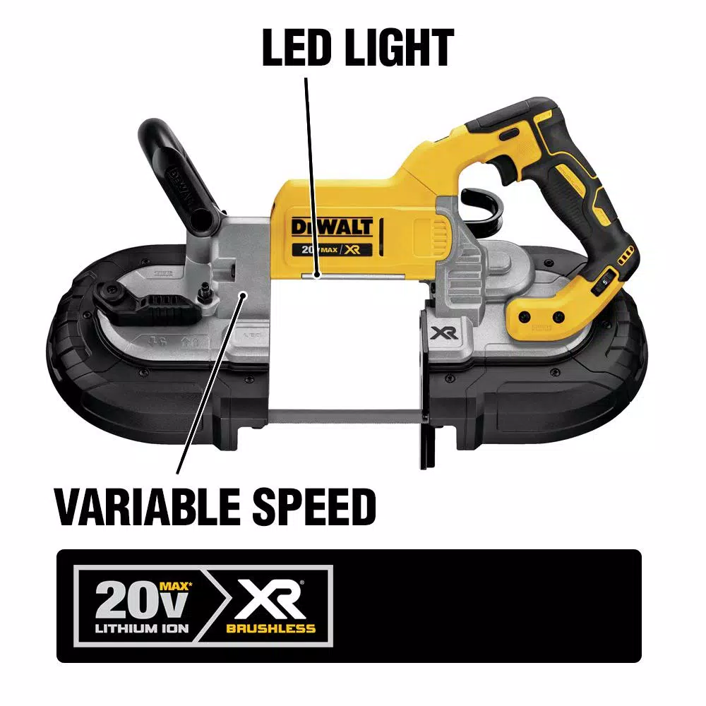 DEWALT 20-Volt MAX XR Cordless Brushless Deep Cut Band Saw with 4-1/2 in. Grinder and (2) 20-Volt Batteries 5.0Ah and#8211; XDC Depot