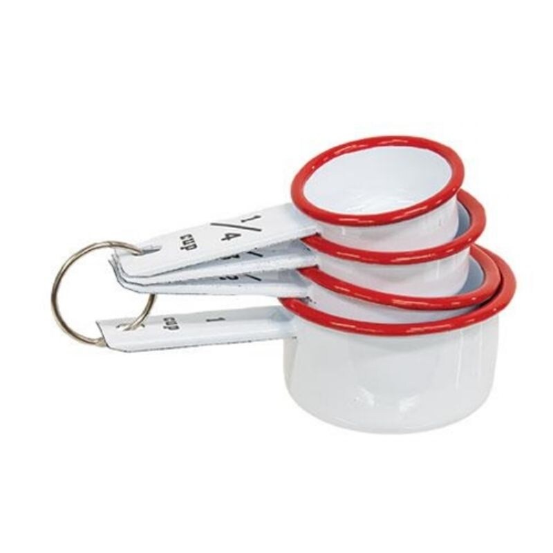 4/Set Red Rim Enamel Measuring Cups