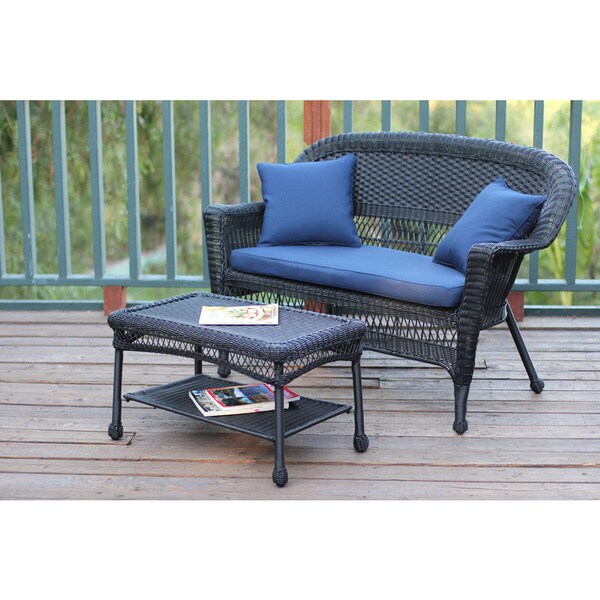 Black Wicker Loveseat and Coffee Table Set