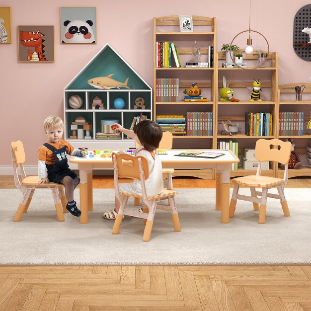 Onesstop Kids Height Adjustable Table And 4 Chairs Set With Graffiti Desktop