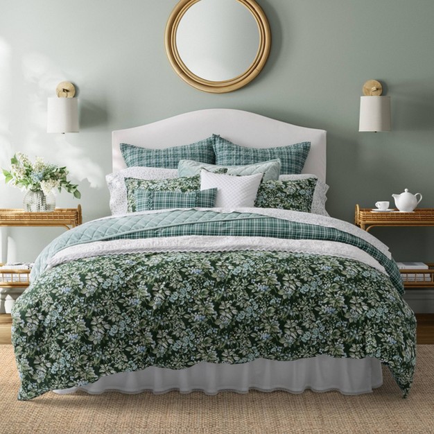 Laura Ashley 7pc Bramble Floral 100 Cotton Comforter Sham Bonus Set Green